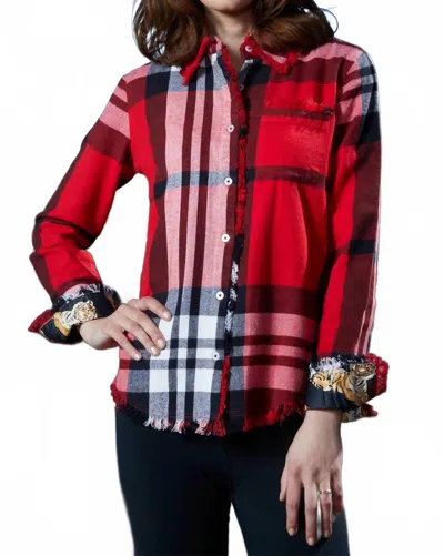 Dizzy Lizzie Cape Cod Tunic Fringe Bottom Shirt In Red/ Black/ White In Multi