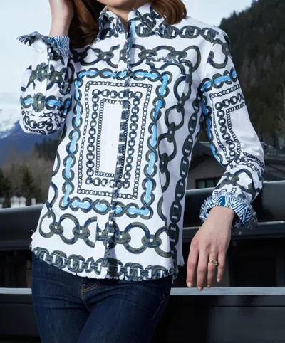 Dizzy Lizzie Cape Cod Tunic In Olive Green/navy In White