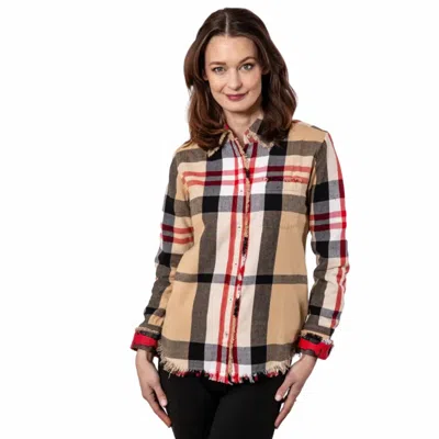 Dizzy Lizzie Cape Cod Tunic Yarn-dyed Plaid Long Sleeve Shirt In Khaki/red In Multi