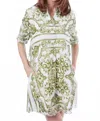 Dizzy Lizzie Chatham Dress In Green/ White Tile Print In Multi