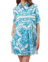 Dizzy Lizzie Chatham Dress In Turquoise & White Tile Print In Blue