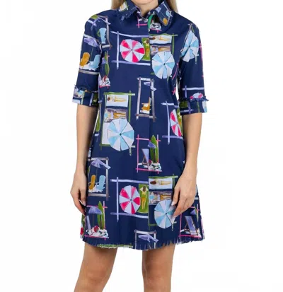 Dizzy Lizzie Chatham Mini Dress In Navy Beach Chairs Print In Blue