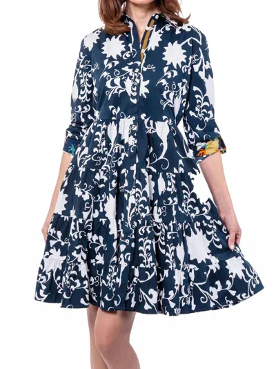 Dizzy Lizzie Delray Silhouette Floral Dress In Navy White In Blue
