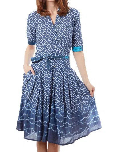 Dizzy Lizzie Ikat Maisel Dress In Navy White In Blue