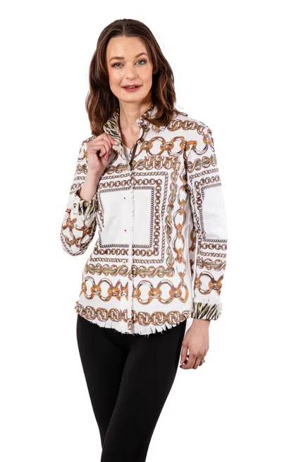 Dizzy Lizzie Link Pattern Cape Cod Top In Ivory/ Green