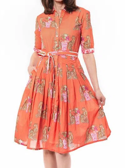 Dizzy Lizzie Mrs. Maisel Dress In Orange With Cats In Multi