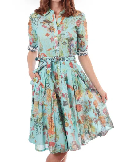 Dizzy Lizzie Mrs. Maisel Dress With Pockets In Turquoise Sealife In Blue