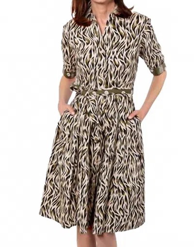 Dizzy Lizzie Mrs Maisel Print Dress In Olive Green In Gray