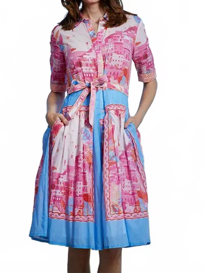 Dizzy Lizzie Mrs Maisel Riviera Print Dress In Blue & Pink In Multi