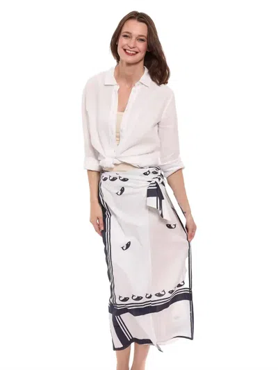 Dizzy Lizzie Print Sarong Skirt In Navy & White - Whales In Multi