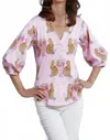 Dizzy Lizzie Puff Sleeve Top In Pink With Cheetahs In Pink