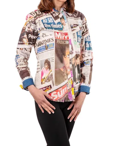 Dizzy Lizzie Rock And Roll Cape Cod Top In Print Prince - Purple Rain In White