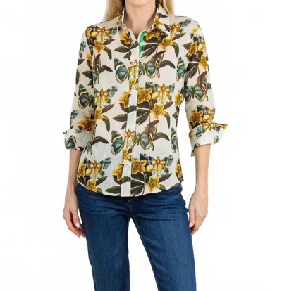 Dizzy Lizzie Rome 3/4 Sleeve Shirt In Butterfly Print In Multi