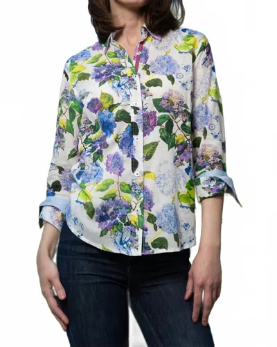 Dizzy Lizzie Rome Shirt In Violet Hydrangea Print In Multi