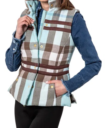 Dizzy Lizzie Rosey Button Front Vest In Plaid In Multi