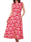 Dizzy Lizzie Sea Island Midi Dress In Pink & White Ikat In Red