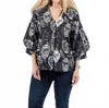 Dizzy Lizzie Women's Oversized Puff Sleeve Shirt In Black White In Blue