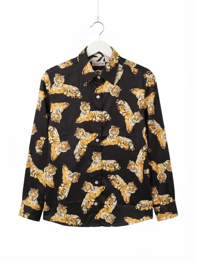 Dizzy Lizzie Women's Rome Shirt In Black With Tigers In Multi