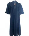 Dizzy Lizzie Women's Savannah Puff Sleeve Denim Midi Dress In Vintage Indigo In Blue