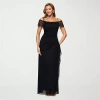 Dj Jaz Off The Shoulder Womens Beaded Short Sleeve Evening Gown In Black