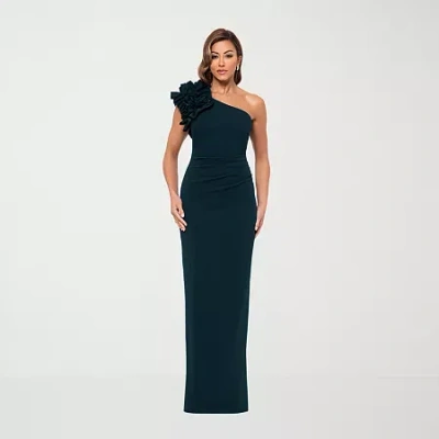 Dj Jaz One Shoulder Womens Applique Sleeveless Evening Gown In Green