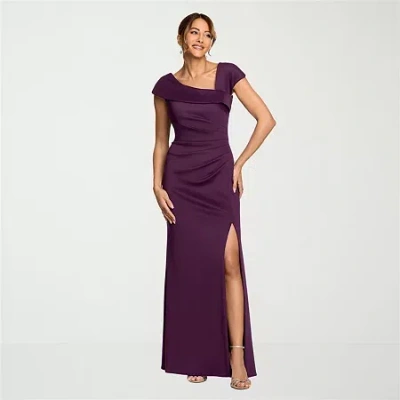 Dj Jaz Womens Round Neck Short Sleeve Cap Evening Gown In Purple