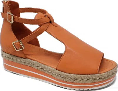 Django & Juliette Women's Alexys Peep Toe Sandals In Orange Leather In Brown