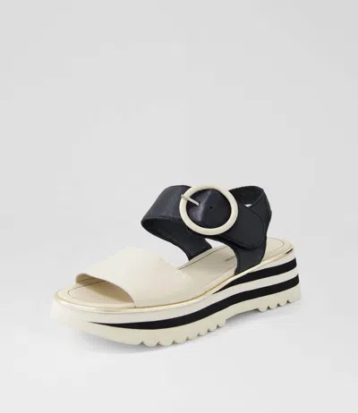 Django & Juliette Women's Harlows Platform Sandal In Milk-black Leather In Multi