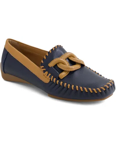 Django & Juliette Women's Lahey Loafers In Navy-dark Tan Leather In Multi