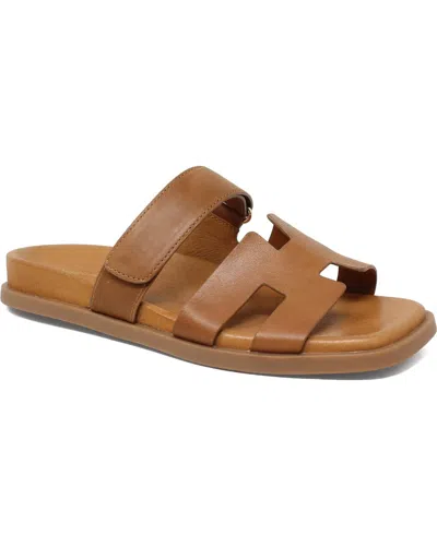 Django & Juliette Women's Nodette Slide Sandal In Tan Leather In Animal Print