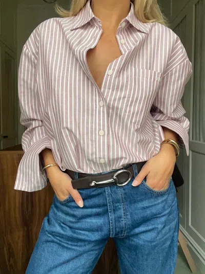 Djerf Avenue Breezy Classic Shirt Burgundy Stripe In Gray
