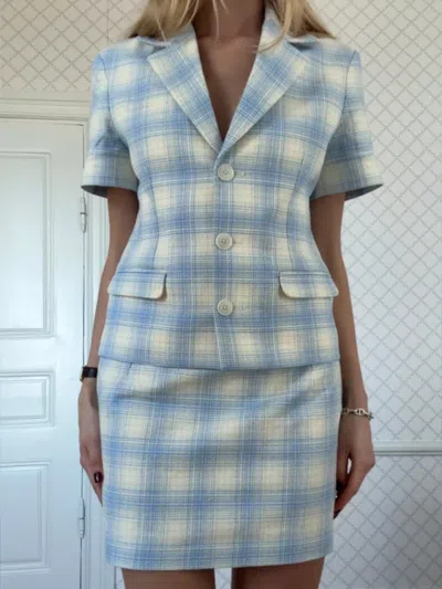 Djerf Avenue Brunch Blazer In Blue Plaid