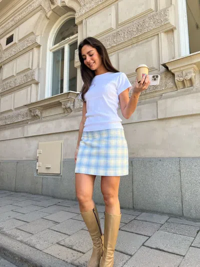 Djerf Avenue Brunch Mini Skirt In Blue Plaid