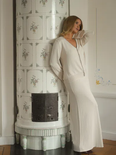 Djerf Avenue Contrast Midi Skirt Ivory In White