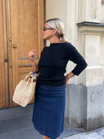Djerf Avenue Denim A-line Skirt Midnight Blue