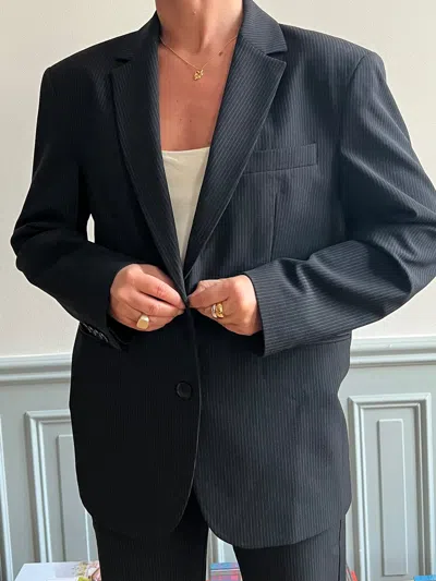 Djerf Avenue Forever Blazer Pinstripe In Blue