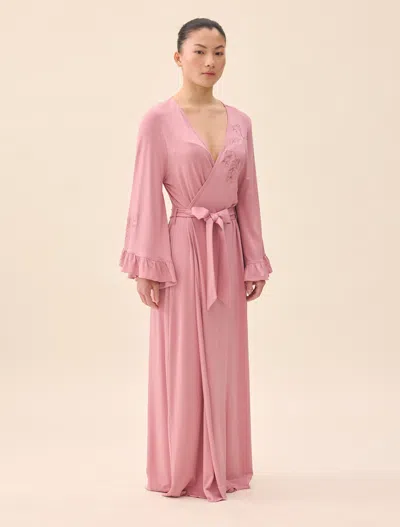 Djerf Avenue Go Slow Embroidered Robe Dusty Pink