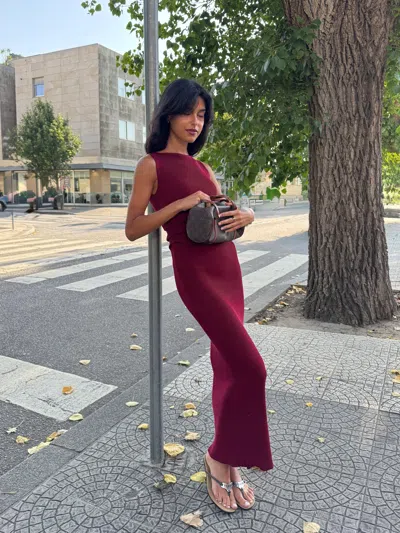 Djerf Avenue Knitted Bateau Dress Cranberry In Burgundy
