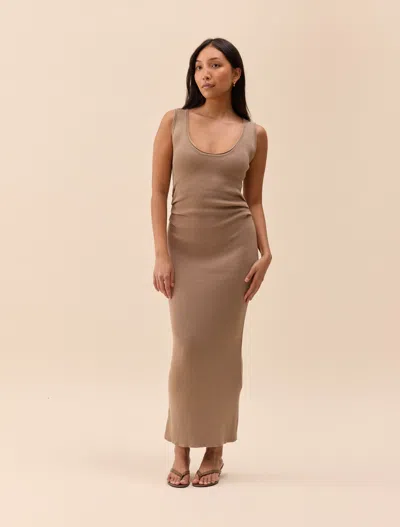 Djerf Avenue Knitted Tank Dress Taupe In Brown