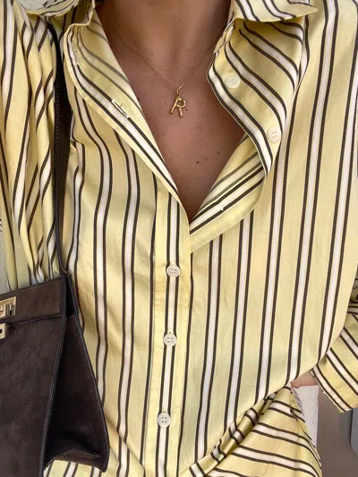 Djerf Avenue Poplin Classic Shirt Honey Stripe In Yellow