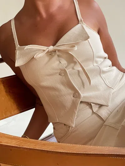 Djerf Avenue Remake Denim Top Cream In Neutral