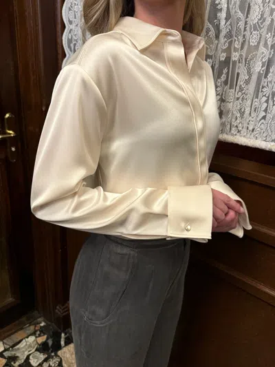 Djerf Avenue Satin Shirt Ivory In Neutral