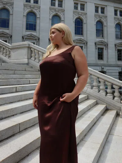 Djerf Avenue Satin Viscose Dress Dark Mocha In Brown