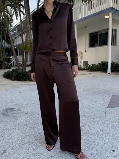 Djerf Avenue Satin Viscose Pants In Brown