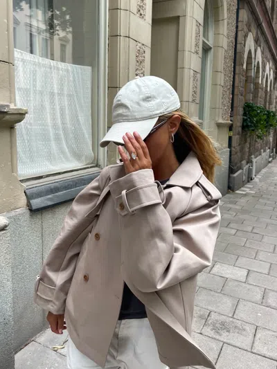 Djerf Avenue Short Trench Coat Sand In White