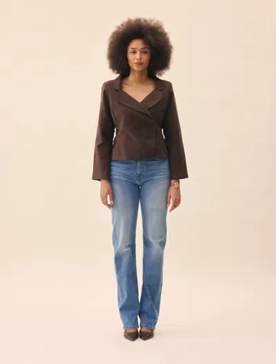 Djerf Avenue Straight Jeans Mid Blue - Tall In Brown