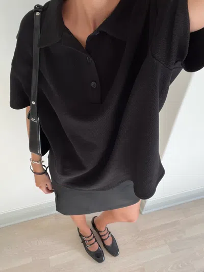 Djerf Avenue Textured Polo Top Black