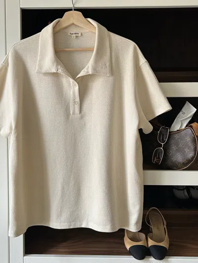 Djerf Avenue Textured Polo Top Cream In White