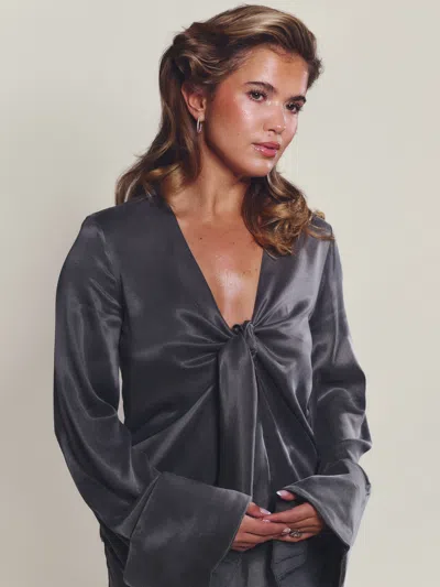Djerf Avenue Tie Top Long Sleeve Storm In Gray