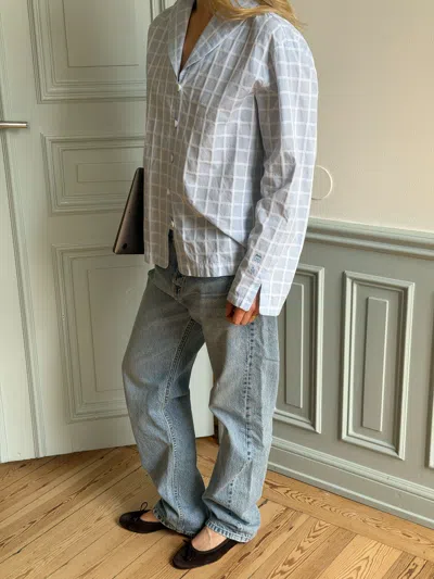 Djerf Avenue Unwind Shirt Blue Check In Gray
